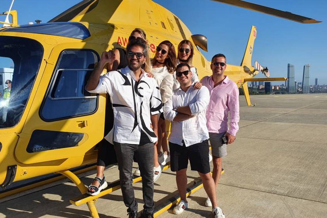 White helicopter, clear sky